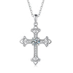 Moissanite Cross Necklace Trefoil Ends 0.5 Carat Center Stone 925 Sterling Silver