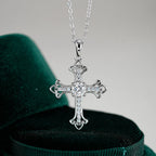 Moissanite Cross Necklace Trefoil Ends 0.5 Carat Center Stone 925 Sterling Silver