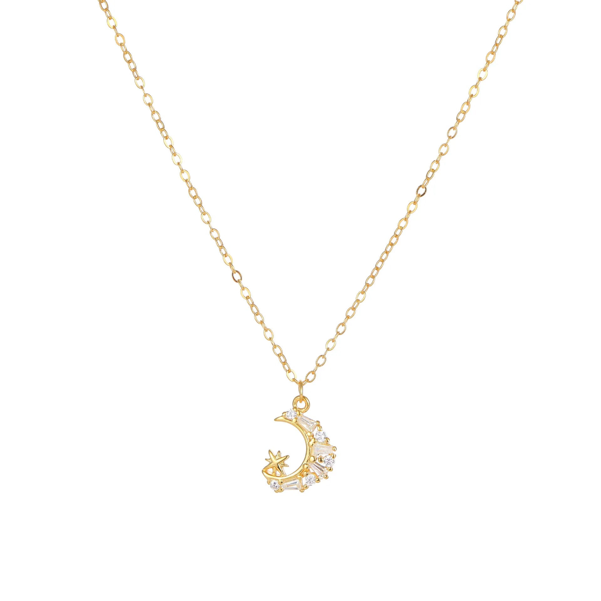 Moon And Star Necklace 925 Sterling Silver Cross Star Crescent Pendant