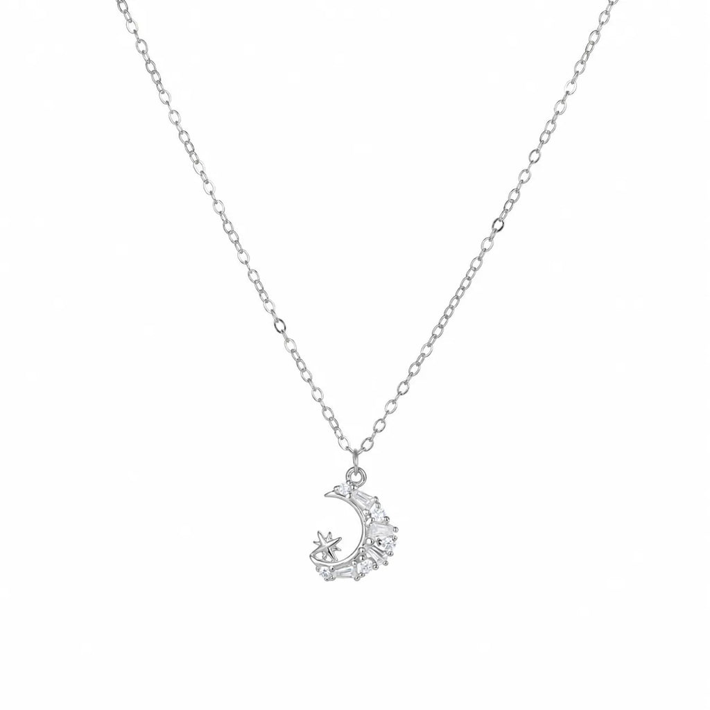 Moon And Star Necklace 925 Sterling Silver Cross Star Crescent Pendant
