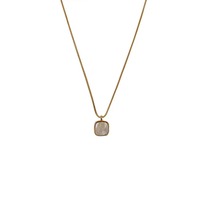 Mother of Pearl Necklace 925 Sterling Silver Rounded Square Pendant