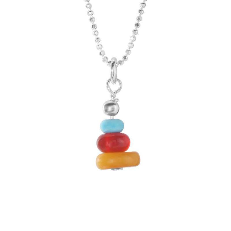 Multicolor Gemstone Necklace 925 Sterling Silver Candy Stack Pendant