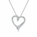 Open Heart Necklace 925 Sterling Silver with Cubic Zirconia Border and Curved Metal Detail