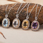 Gemstone Pendant Necklace with an Oval Ballerina Halo Inspired by Art Deco in 925 Sterling Silver