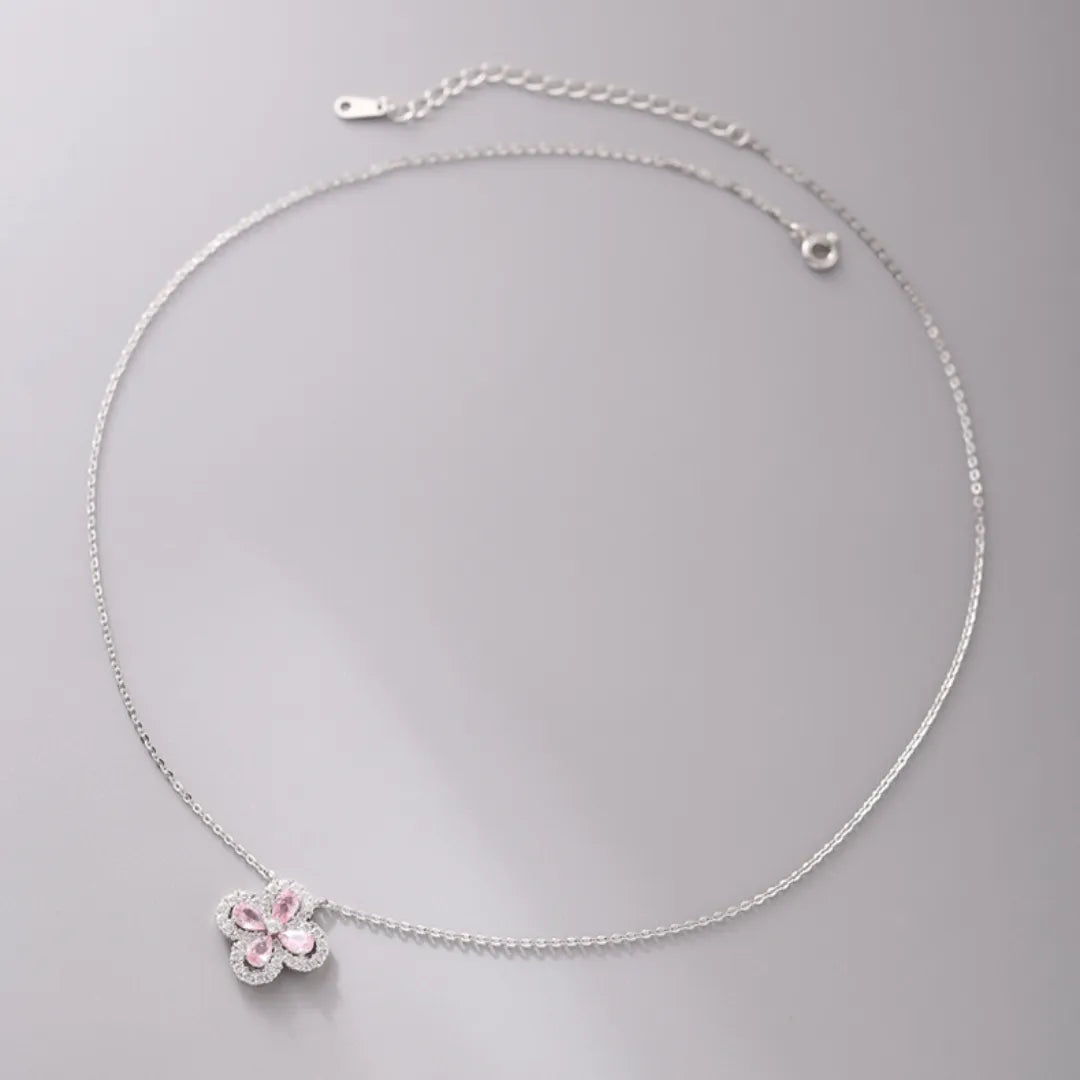 Clover Choker Necklace 925 Sterling Silver Four Pear-Shaped Cubic Zirconia Stones