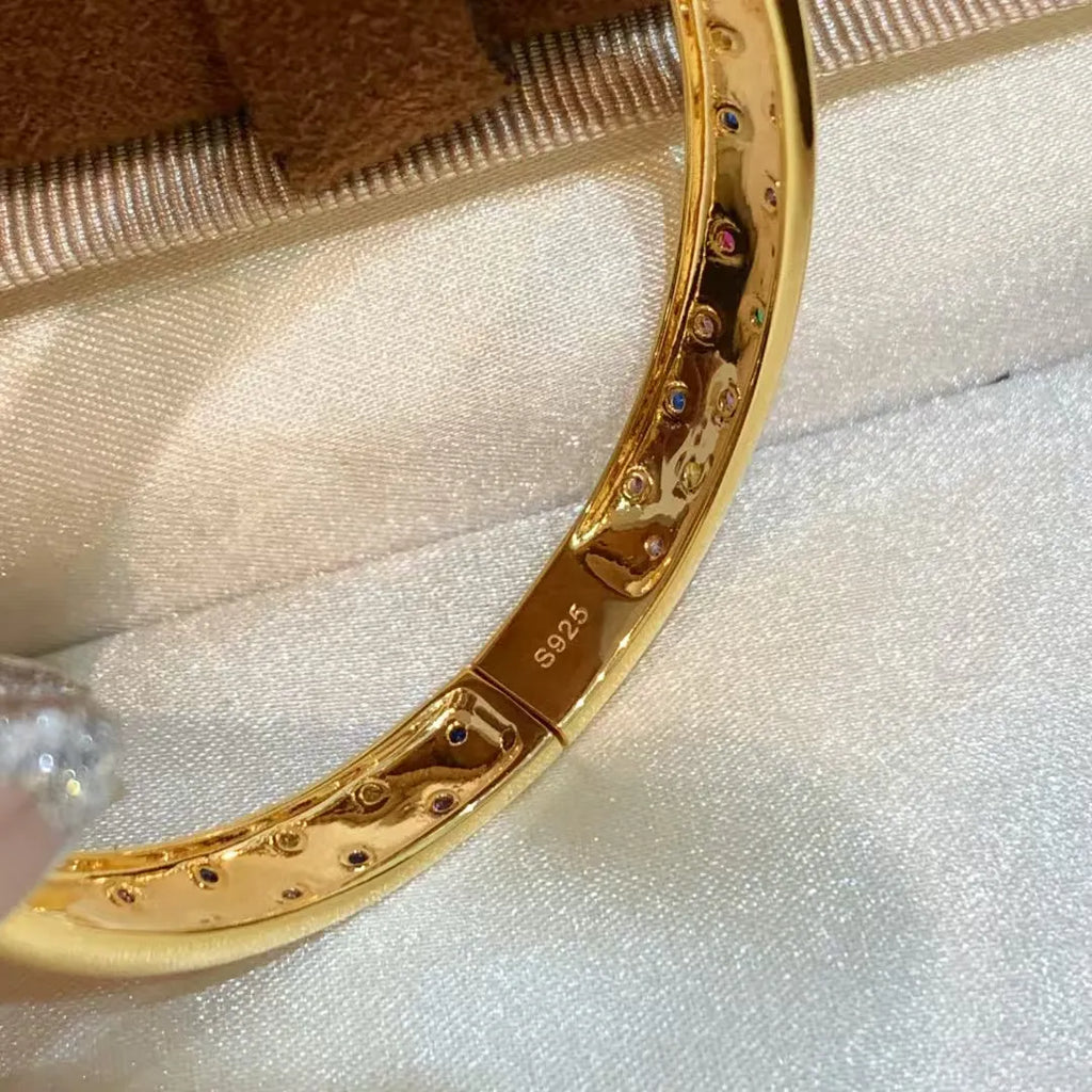 Gemstone Bangle 925 Sterling Silver 18K Gold Plated Multicolor Gemstone Detail