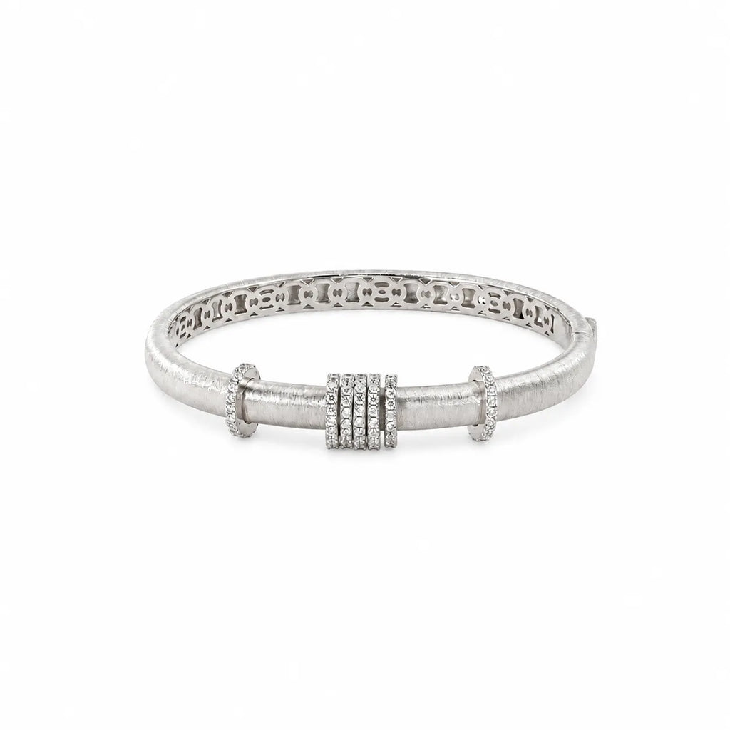 925 Sterling Silver Bangle Brushed Finish Cubic Zirconia Slider Accent