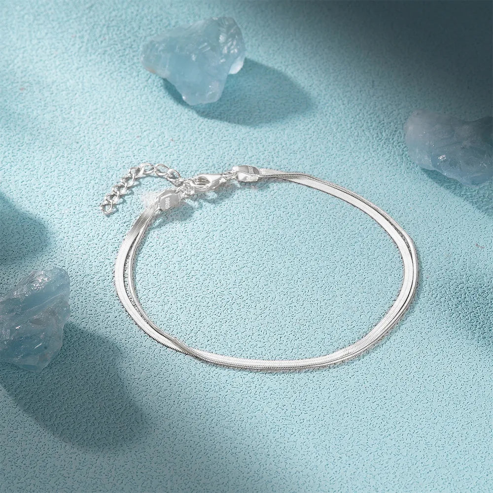 Double Snake Chain Bracelet in 925 Sterling Silver with a Polished Finish