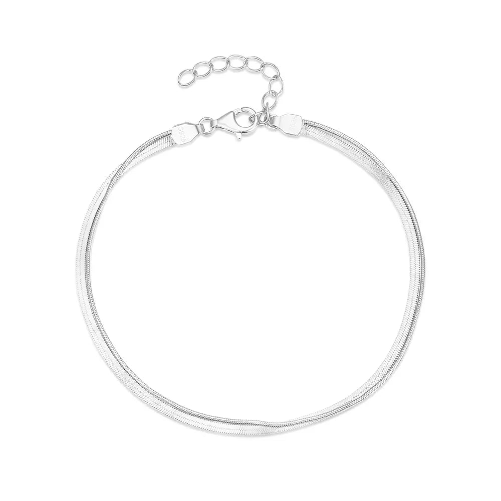 Silver double snake chain bracelet in a full product view on a white background