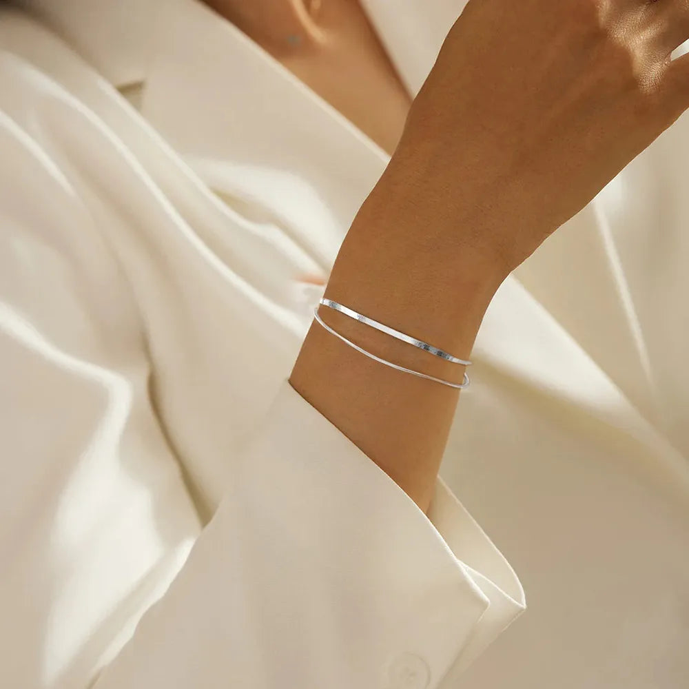Double Snake Chain Bracelet in 925 Sterling Silver with a Polished Finish