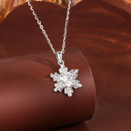 Snowflake Necklace in 925 Sterling Silver with Round Moissanite Center and Starburst Cluster
