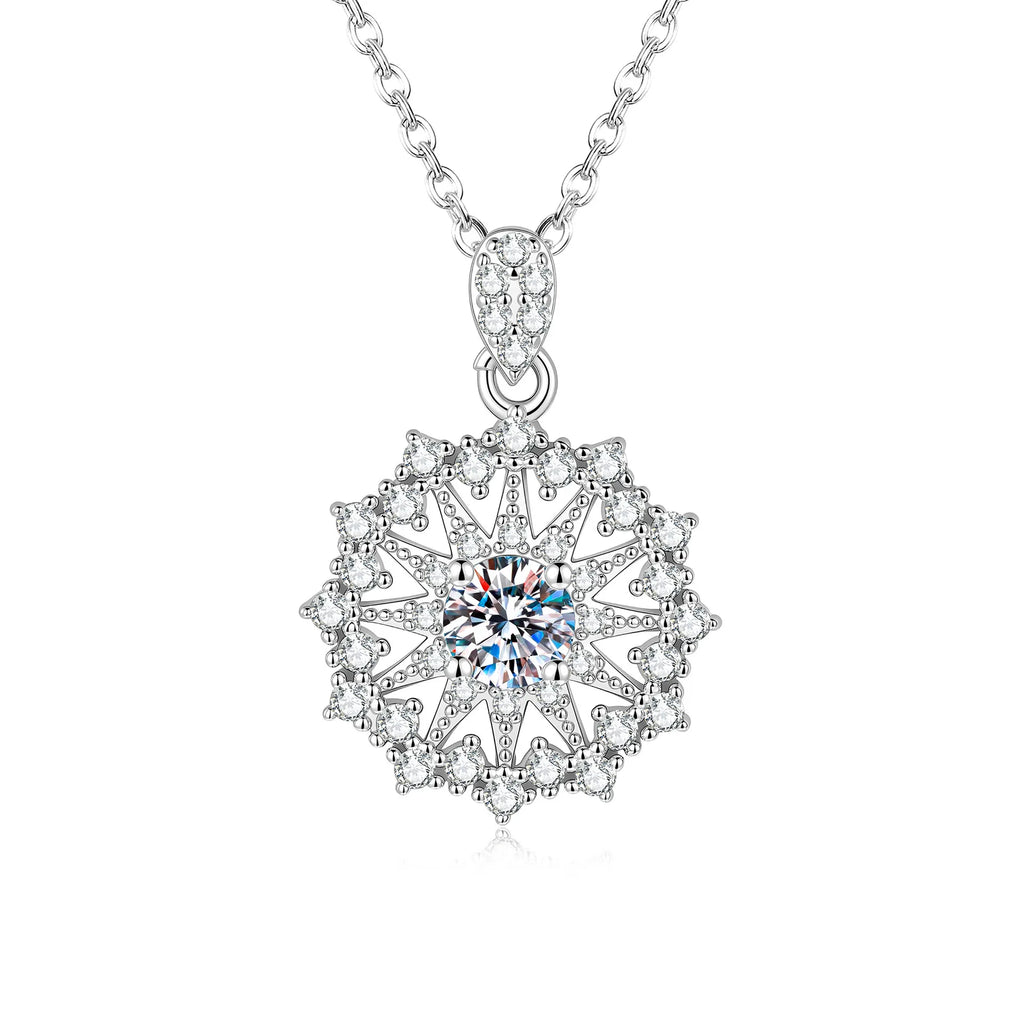 Snowflake Necklace with Openwork Star Wheel and Moissanite Center in 925 Sterling Silver