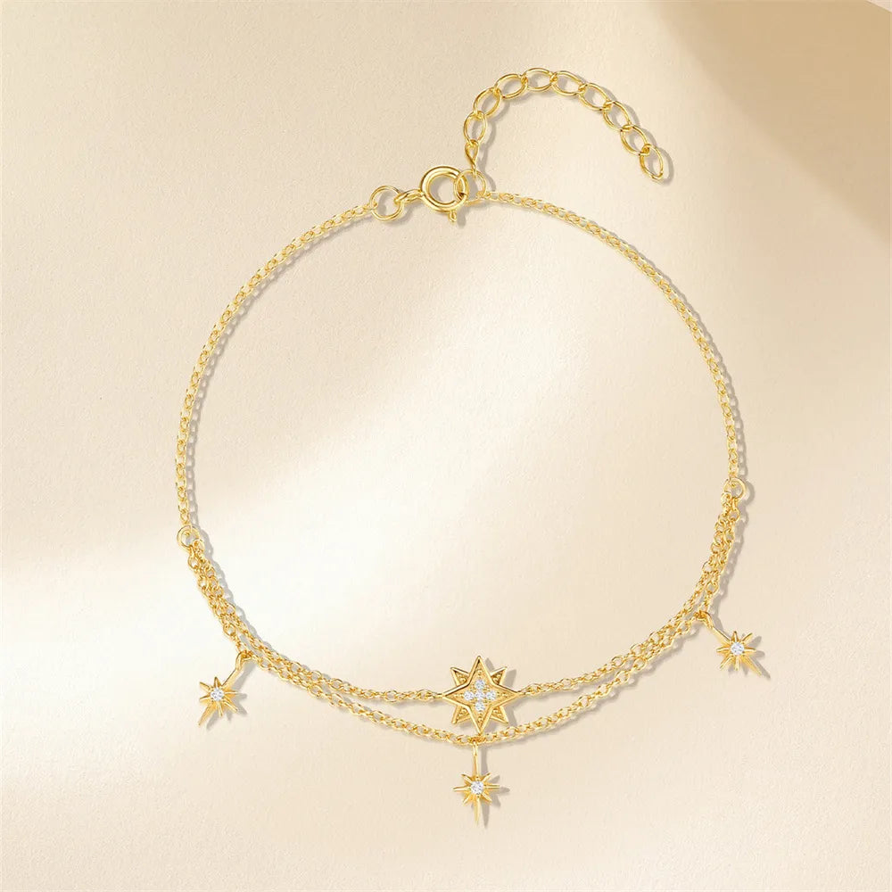 Star Bracelet in 925 Sterling Silver with an Ornate Eight Point Star Centerpiece