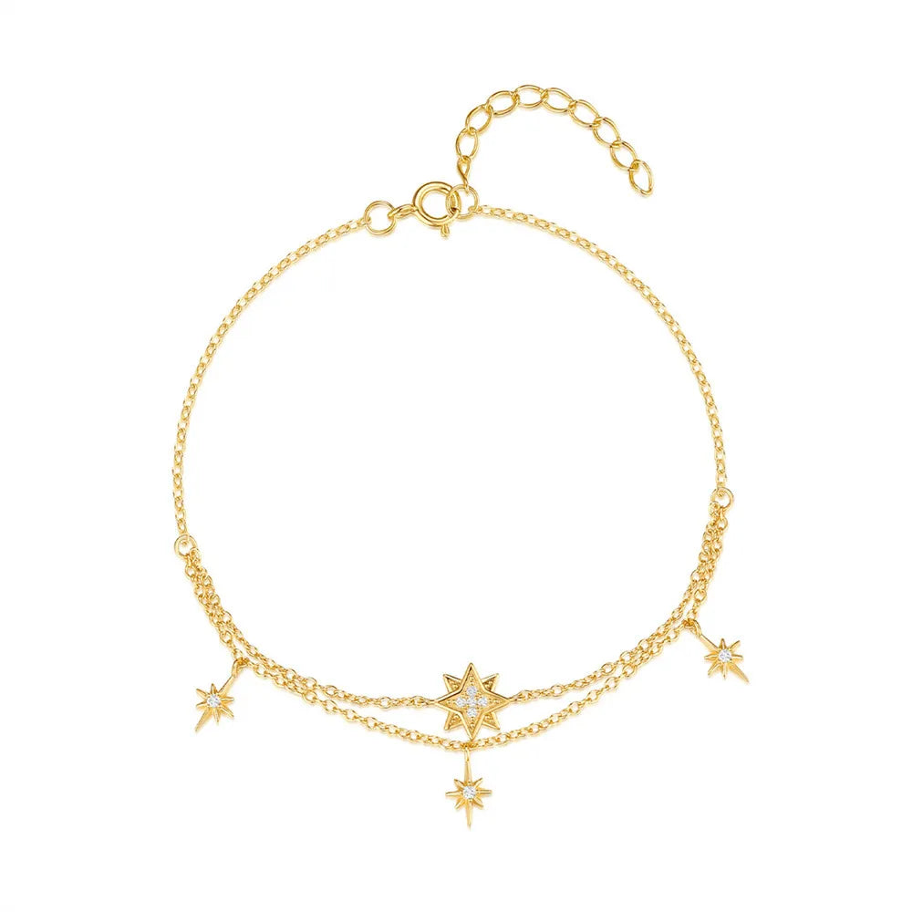 Star Bracelet in 925 Sterling Silver with an Ornate Eight Point Star Centerpiece