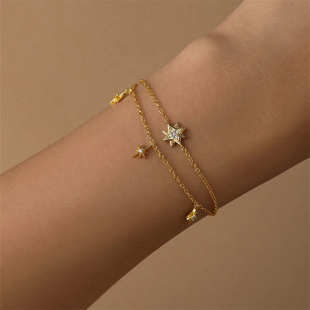 Star Bracelet in 925 Sterling Silver with an Ornate Eight Point Star Centerpiece