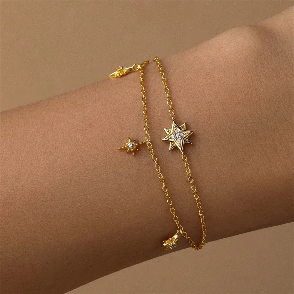 Star Bracelet in 925 Sterling Silver with an Ornate Eight Point Star Centerpiece
