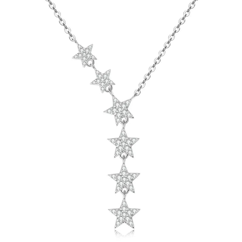 Star Necklace 925 Sterling Silver Moissanite Six Star Drop Design Main image