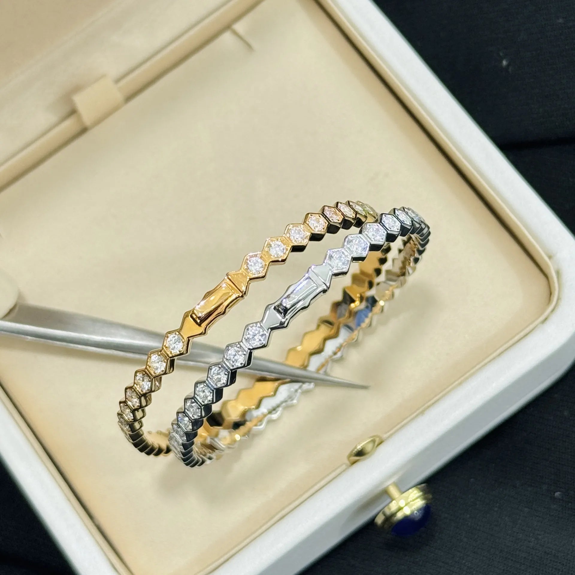 925 Sterling Silver Stackable Bangle Bracelet with Cubic Zirconia