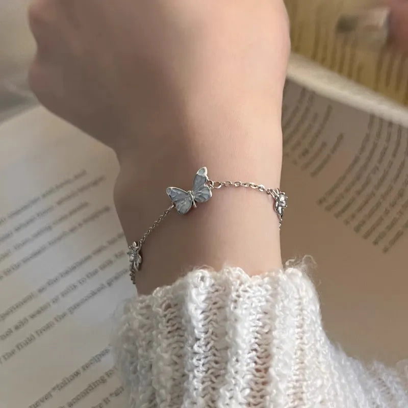 925 Sterling Silver Glow in the Dark Butterfly Bracelet Adjustable