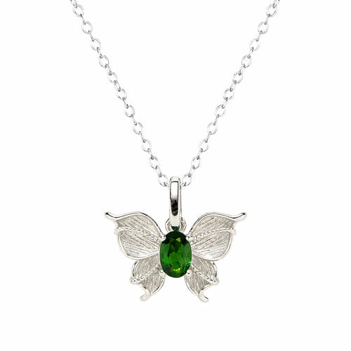 925 Sterling Silver Butterfly Necklace with Natural Gemstone