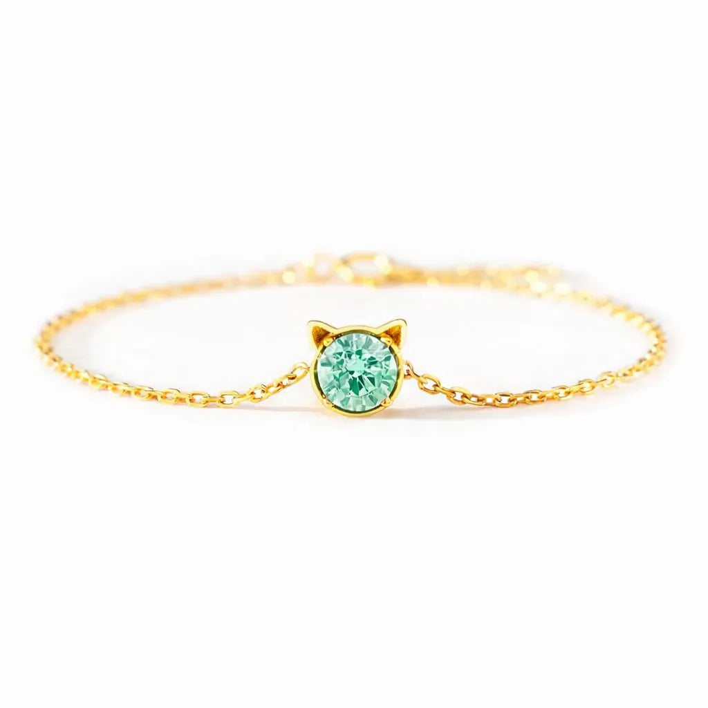 925 Sterling Silver Birthstone Bracelet with Cat Cubic Zirconia for Women