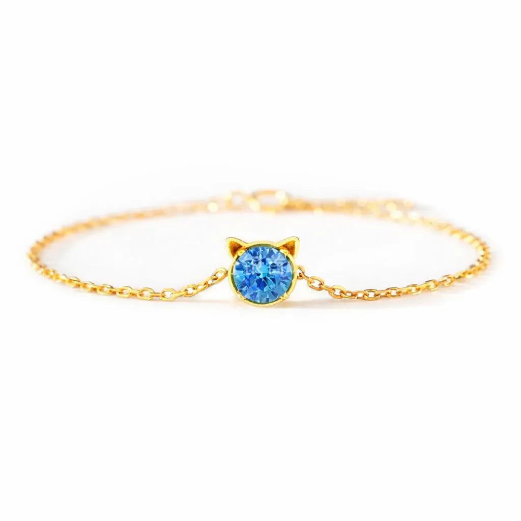925 Sterling Silver Birthstone Bracelet with Cat Cubic Zirconia for Women