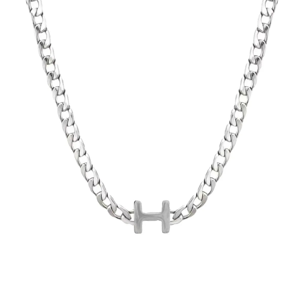 H Necklace 925 Sterling Silver Chunky Chain Choker