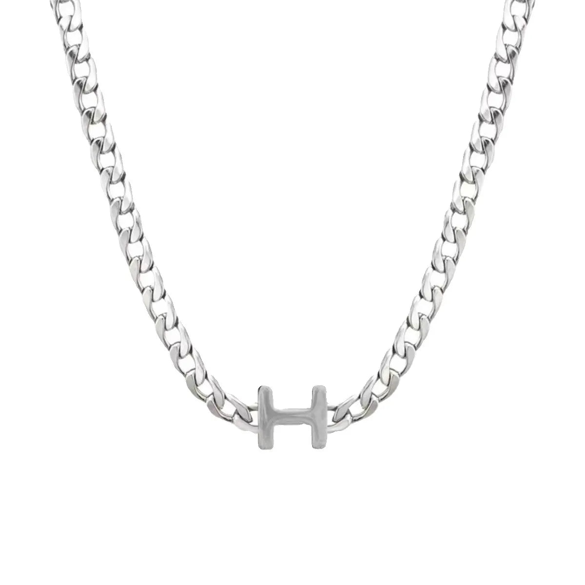 H Necklace 925 Sterling Silver Chunky Chain Choker