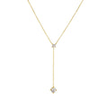 925 Sterling Silver Lariat Necklace with Cubic Zirconia Double Drop