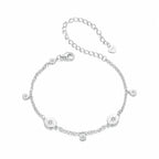Full view of a 925 sterling silver sun bracelet with a lobster clasp and extender chain