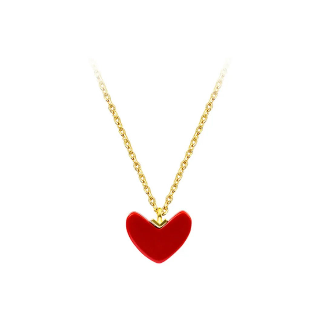 Red Heart Necklace 925 Sterling Silver Gold Plated Synthetic Coral Pendant Main image