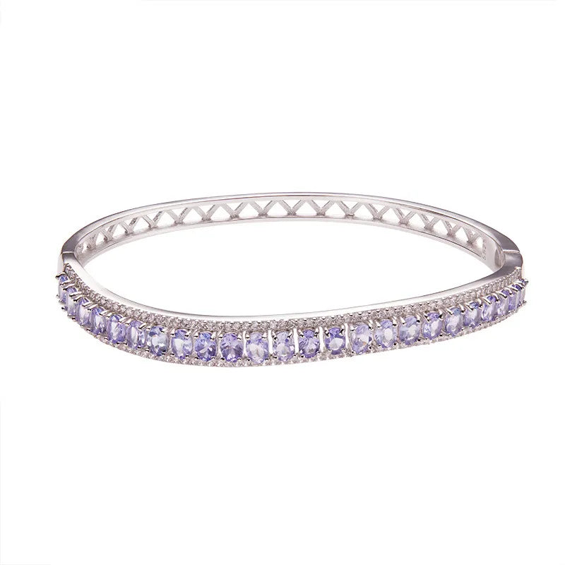 Tanzanite Bracelet 925 Sterling Silver Bangle With Natural Gemstone Row Main image