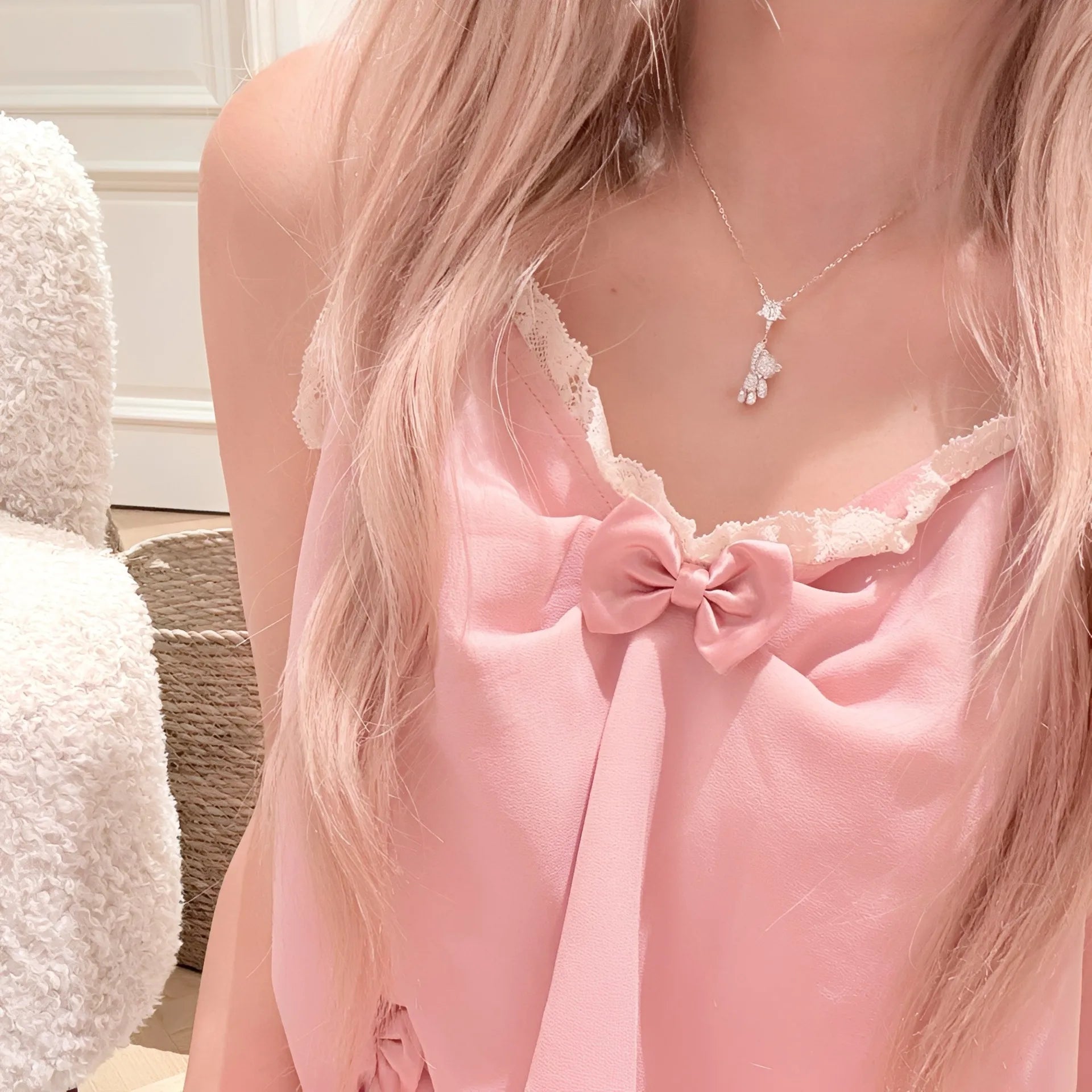 Teddy Bear Necklace in 925 Sterling Silver with Bow Detail and Cubic Zirconia Star