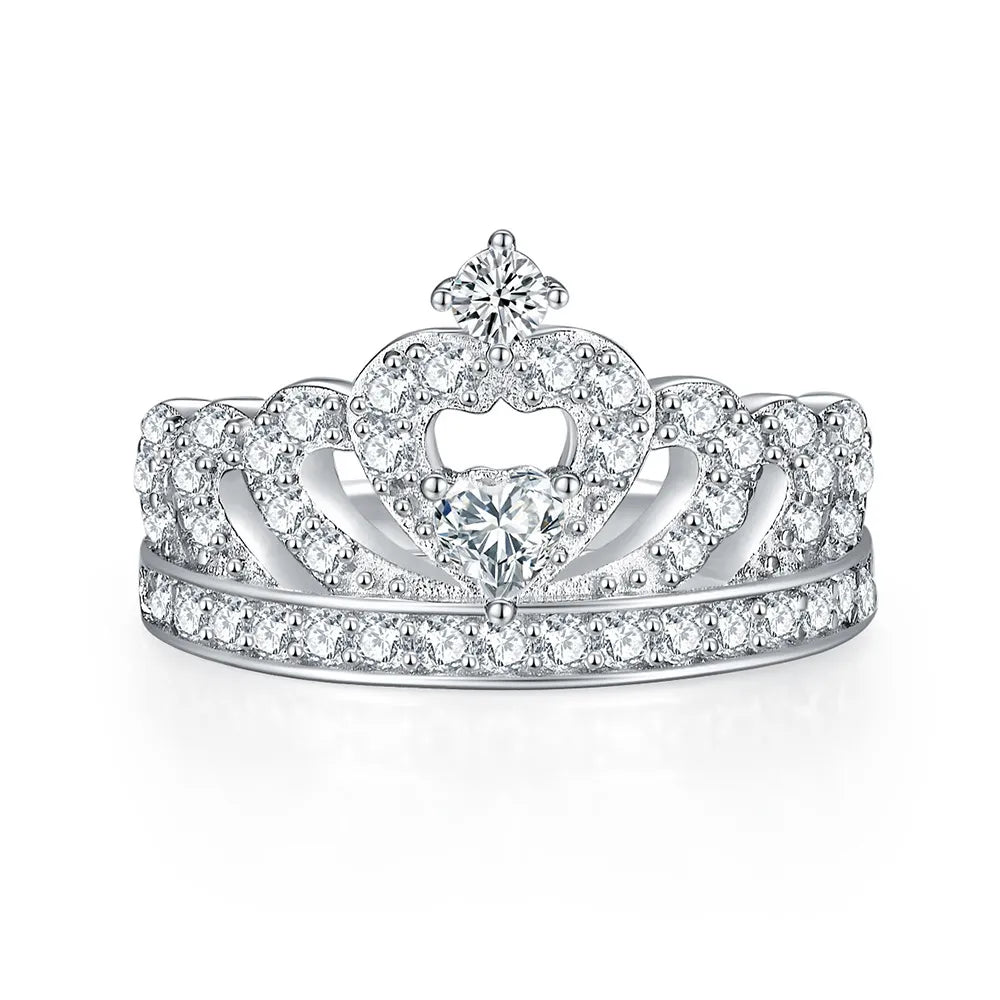 Tiara Ring 925 Sterling Silver Cubic Zirconia Heart Openwork Design Main image