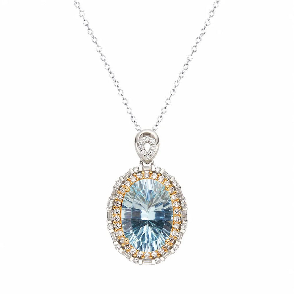 Gemstone Pendant Necklace with an Oval Ballerina Halo Inspired by Art Deco in 925 Sterling Silver