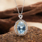 Gemstone Pendant Necklace with an Oval Ballerina Halo Inspired by Art Deco in 925 Sterling Silver