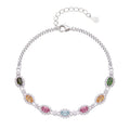 Tourmaline Bracelet in 925 Sterling Silver with Seven Multicolored Oval Gemstones
