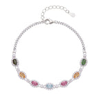 Tourmaline Bracelet in 925 Sterling Silver with Seven Multicolored Oval Gemstones