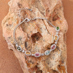 Tourmaline Bracelet in 925 Sterling Silver with Seven Multicolored Oval Gemstones