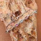 Tourmaline Bracelet in 925 Sterling Silver with Seven Multicolored Oval Gemstones
