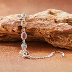 Tourmaline Bracelet in 925 Sterling Silver with Seven Multicolored Oval Gemstones