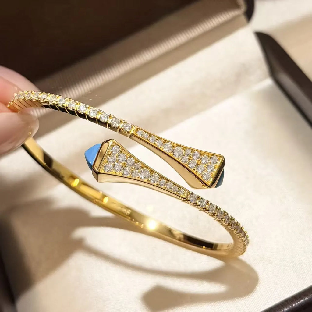 Turquoise Cuff Bracelet 925 Sterling Silver 18K Gold Plated Open Bangle Vintage Style
