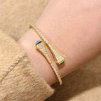 Turquoise Cuff Bracelet 925 Sterling Silver 18K Gold Plated Open Bangle Vintage Style
