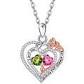 Two Birthstone Necklace 925 Sterling Silver Heart Pendant With Two Cubic Zirconia Heart Stones