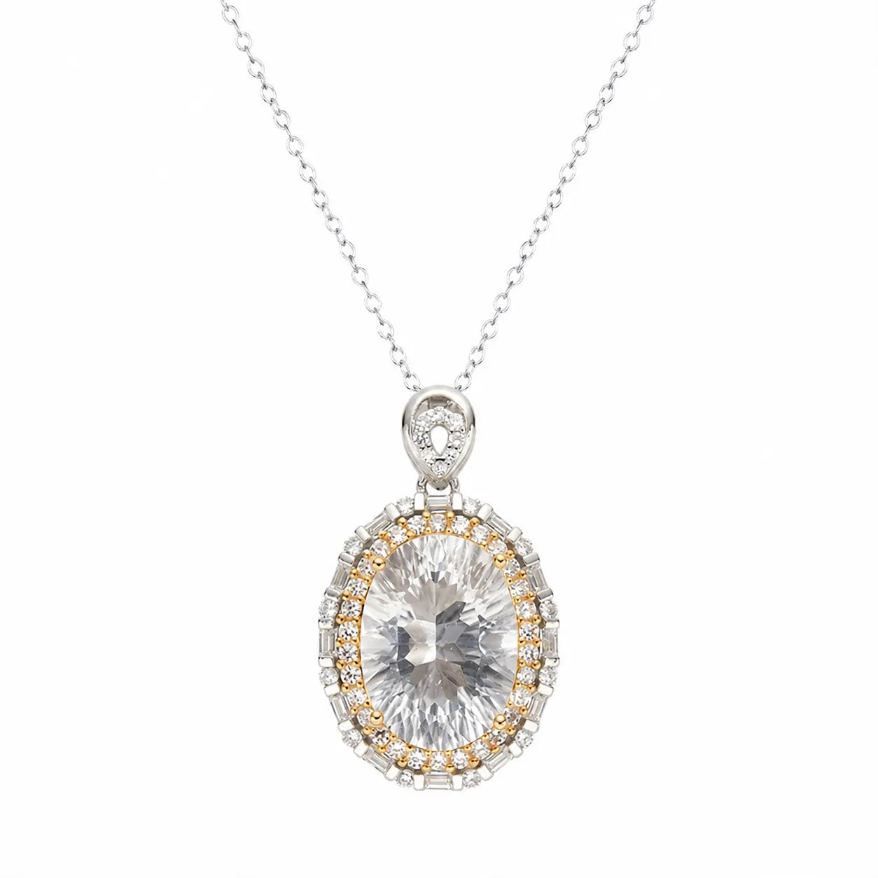 Gemstone Pendant Necklace with an Oval Ballerina Halo Inspired by Art Deco in 925 Sterling Silver