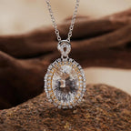 Gemstone Pendant Necklace with an Oval Ballerina Halo Inspired by Art Deco in 925 Sterling Silver