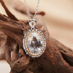 Gemstone Pendant Necklace with an Oval Ballerina Halo Inspired by Art Deco in 925 Sterling Silver